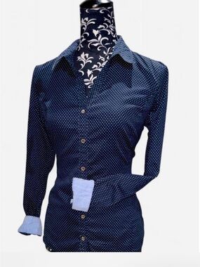 Tommy Hilfiger Navy Polka Dot Fitted Blouse - Size M - Office Siren / Y2K
Preppy